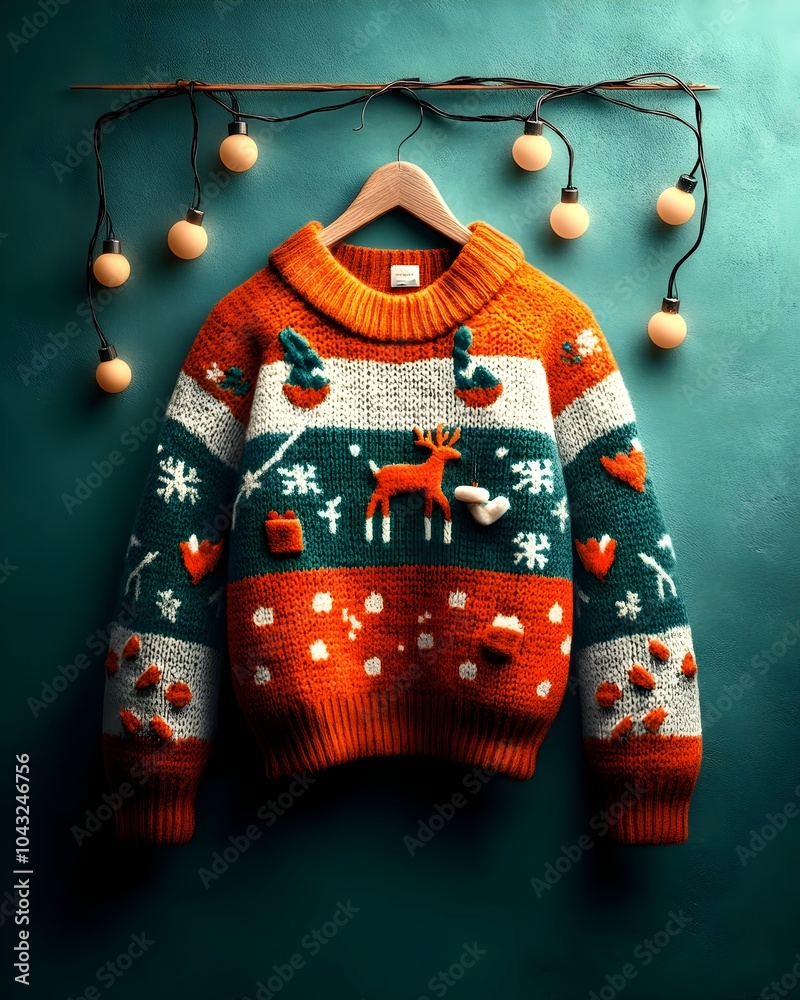 custom made wallpaper toronto digitalCozy Christmas Sweater with Festive Knitted Pattern of Snowflakes and Reindeer Accented with Twinkling LED Lights in a Warm Nostalgic Atmosphere