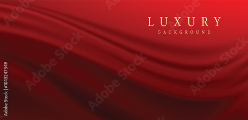 Red curtain vector illustration. Realistic 3d vintage luxury banner for awards ceremony, elegant frame invitation on royal curtain mantle background.