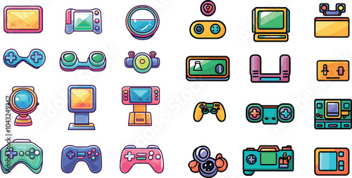 Colorful Collection of Retro and Modern Gaming Devices and Accessories on Display in 2023