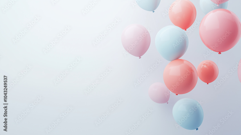 Pastel balloons floating isolated on white background with space for text or design Pastel balloons floating isolated on white background with space for text or design