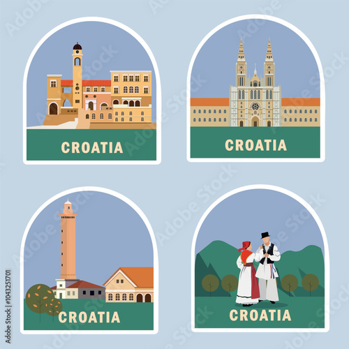 set of Croatia postcards. Sights, architecture, national costumes of Croatia. ready-made cards