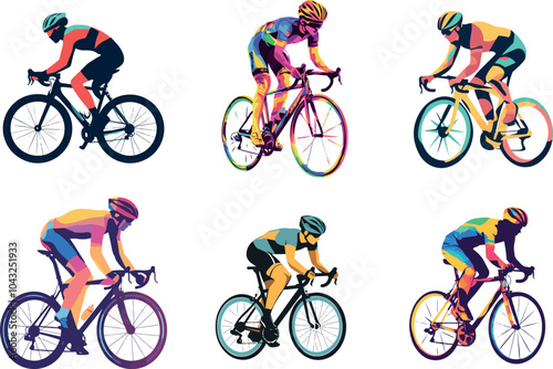 Cyclists in Dynamic Poses Showcasing Vibrant Colors and Athleticism During a Race