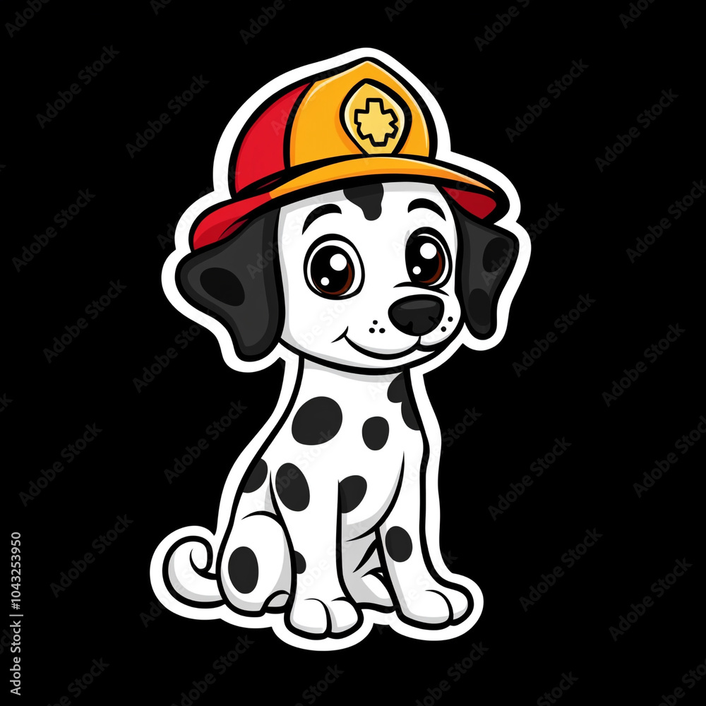 Dalmatian Dog Sitting With A Firemans Hat 2D Cartoon Stock Photo Dalmatian Dog Sitting With A Firemans Hat 2D Cartoon Stock Photo
