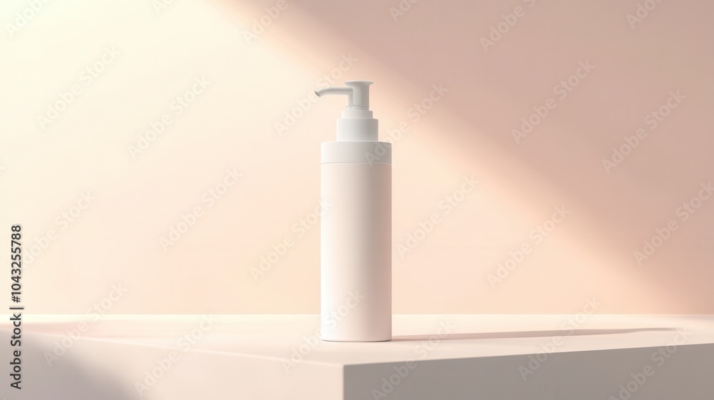 A minimalist white pump bottle on a light surface, illuminated by soft lighting, conveying a sense of simplicity and elegance. A minimalist white pump bottle on a light surface, illuminated by soft lighting, conveying a sense of simplicity and elegance.