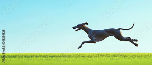 Italian Greyhound Dog Sprinting In An Open Field - Fast and Agile Canine Racing Through Grassland