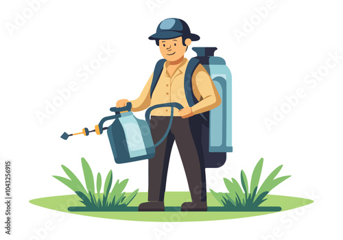 Professional farmer using pesticide spray for weed management - vector artwork photo