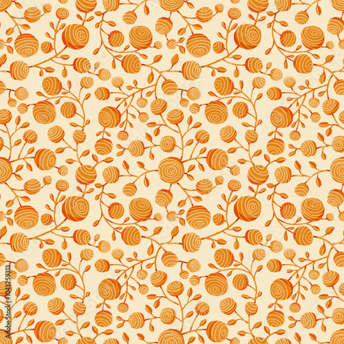 Botanical print with flowers. Abstract background with paper texture and noise