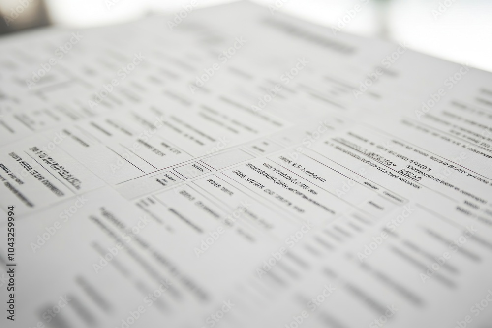 A collection of printed documents, likely forms or applications, arranged on a surface. A collection of printed documents, likely forms or applications, arranged on a surface.