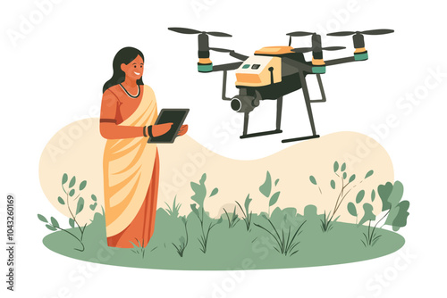 Indian Woman Farmer in Saree Working in Agriculture in Traditional Style