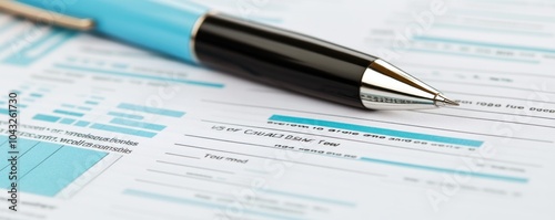 A close-up of a pen resting on filled-out forms, suggesting documentation or paperwork.