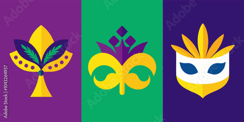Vibrant mardi gras masks and symbols for festive designs and decorations