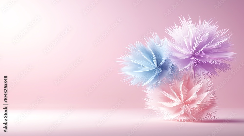 Obraz premium Colorful decorative flowers on a soft pink background.