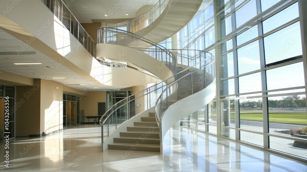 Fototapeta premium Modern Spiral Staircase in Bright Interior Space