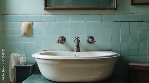 Vintage Bathroom Sink with Mint Green Tiles