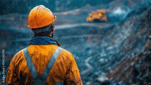 Construction Worker Overlooking Mining Site