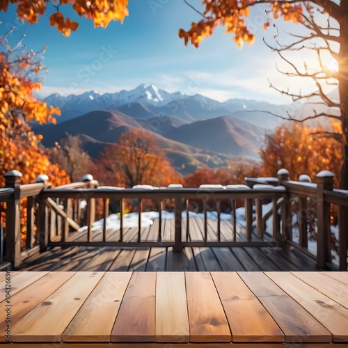 halloween pumpkins on a wooden deck with mountains in the background