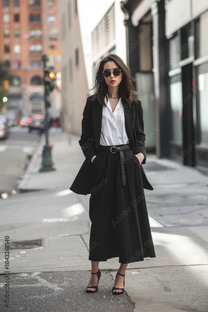 Stylish Woman Walking in Urban Setting Stylish Woman Walking in Urban Setting