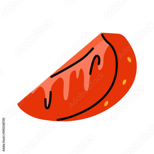 Juicy hand drawn strawberry quarter, showcasing the vibrant outer texture, seeds and pulp