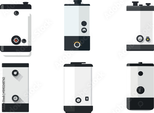 Different Types of Water Heaters Displayed on a White Background for Comparison