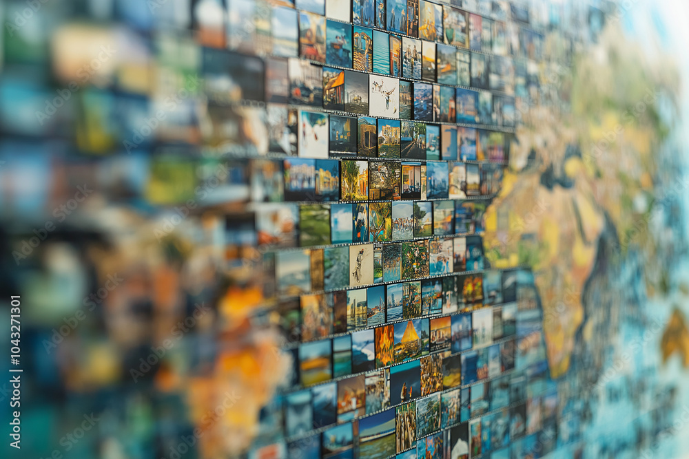 Fototapeta premium tiny computational images in a giant matrix and map technology infographic. Concept for the connected world through internet and datastreams. 
