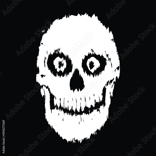 Vector Tracing illustration of skull head on black background. Logo, Brands, Mascots, tshirt, sticker, patch, background, wallpaper and Rock design.