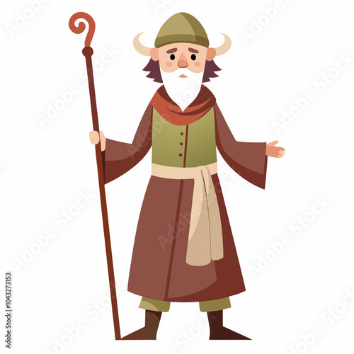 Shepherd with a staff vector illustration on white background