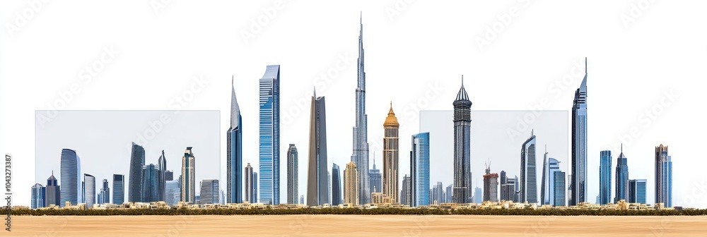 A panoramic view of a modern city skyline featuring tall buildings and architectural diversity. A panoramic view of a modern city skyline featuring tall buildings and architectural diversity.