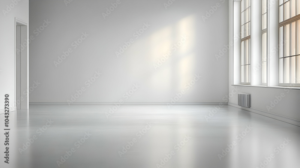 Empty Room with White Walls and Windows Illustration Empty Room with White Walls and Windows Illustration