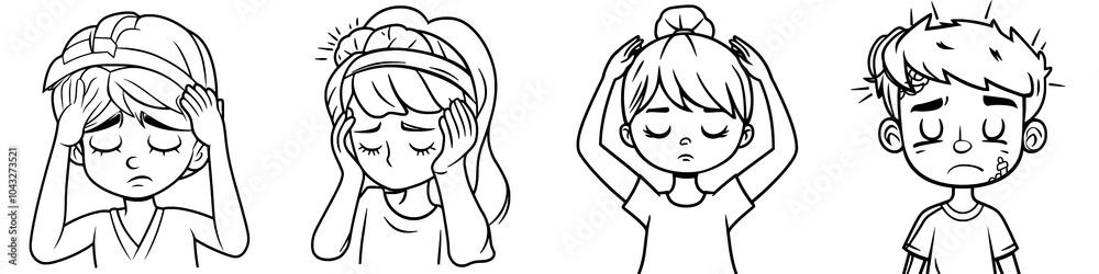 Linear style headache icon. Head held by a person. Migraine. Stroke width is editable. Linear style headache icon. Head held by a person. Migraine. Stroke width is editable.