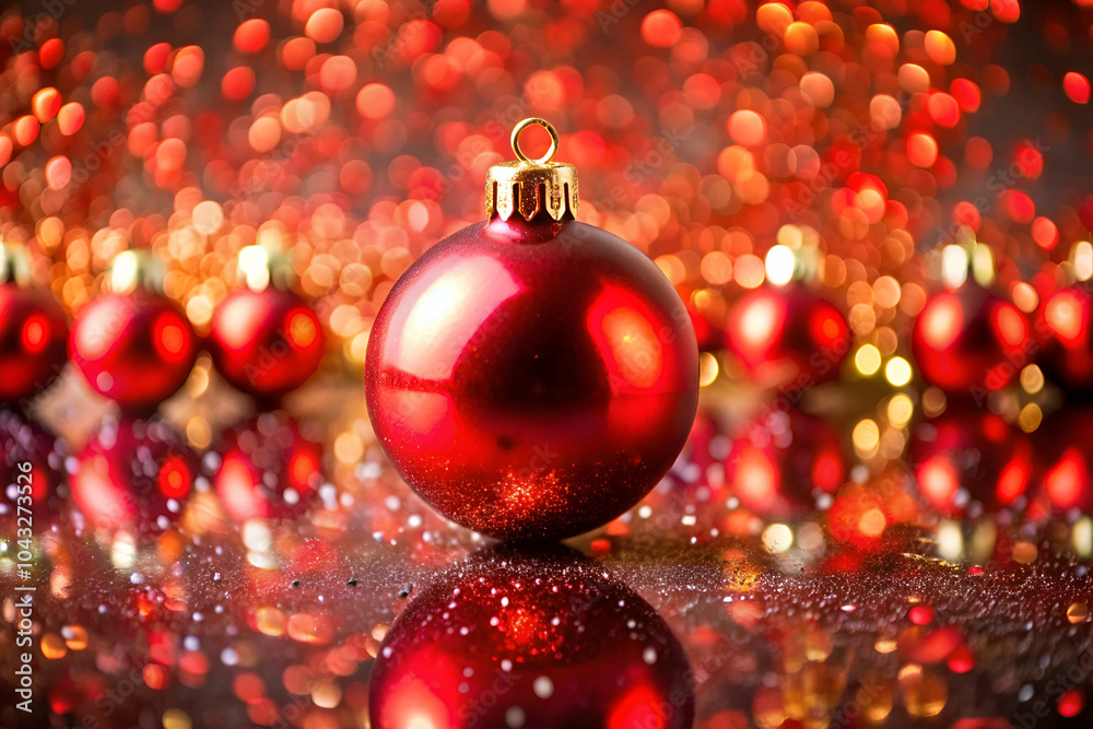 A vibrant red Christmas ornament stands out against a backdrop of golden and red shimmering lights, creating a festive and joyful atmosphere. A vibrant red Christmas ornament stands out against a backdrop of golden and red shimmering lights, creating a festive and joyful atmosphere.