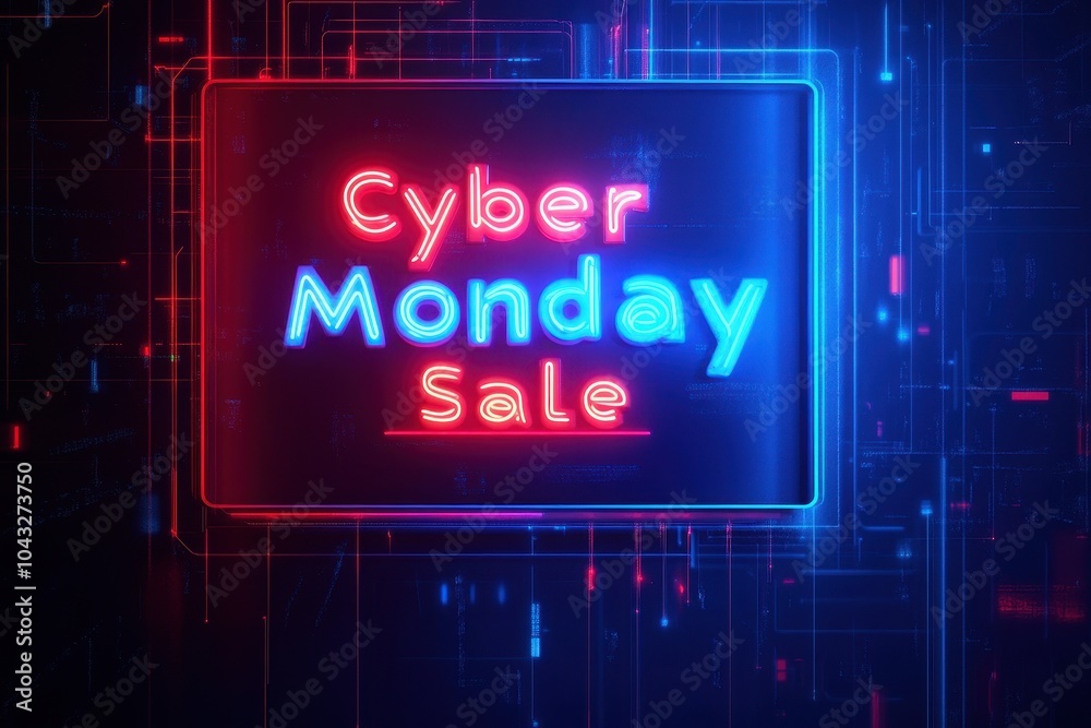 Fototapeta premium Neon Sale Sign: A neon blue and red sign with the text