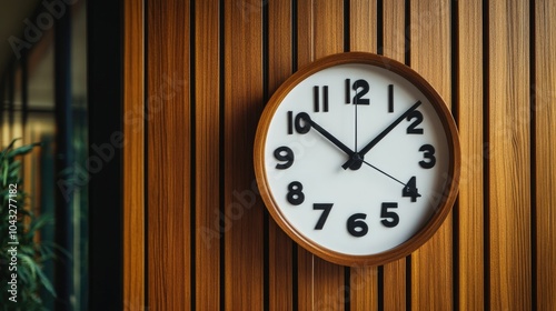 Stylish Wooden Clock on Modern Wall photo