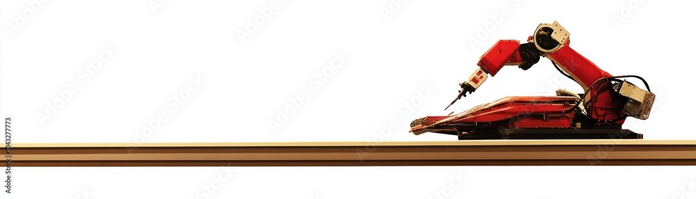 Naklejka premium A robotic arm positioned to perform precise tasks on a flat surface.