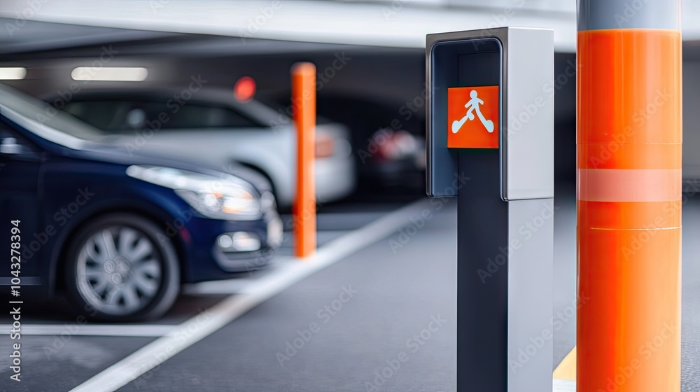Fototapeta premium Modern Parking Area with Charging Station and Vehicles