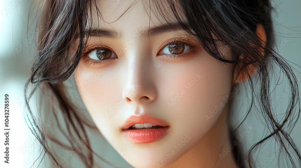 Natural Beauty Portrait of a Young Asian Woman with Expressive Eyes Natural Beauty Portrait of a Young Asian Woman with Expressive Eyes