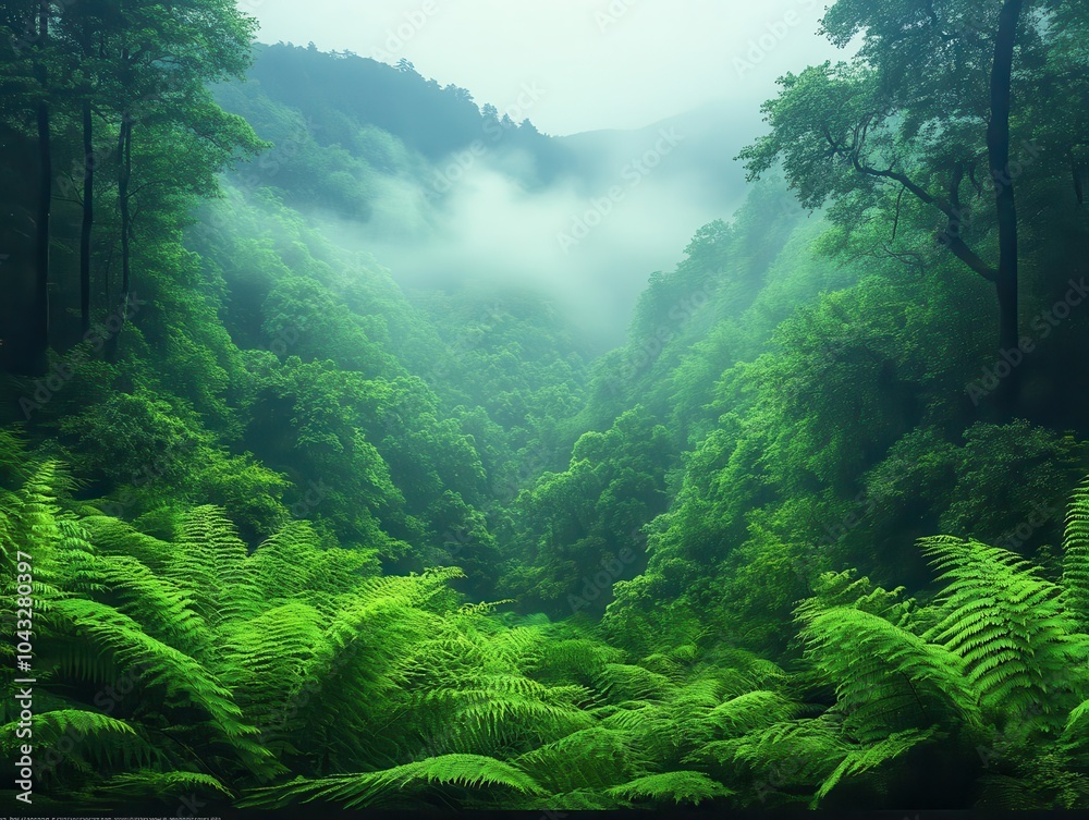 a misty view of a pristine rainforest, capturing the lush greenery and enchanting atmosphere of untouched nature a misty view of a pristine rainforest, capturing the lush greenery and enchanting atmosphere of untouched nature