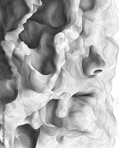 detailed abstract lines twist and fold into dynamic shapes resembling a face with subtle pencil shading