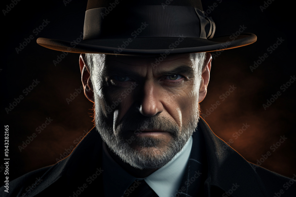 Generative AI illustration of secret agent spy person classic spy movie stylish action clothes scene Generative AI illustration of secret agent spy person classic spy movie stylish action clothes scene