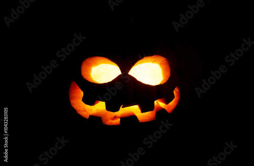 Real Jack O Lantern for halloween isolated on black background	

