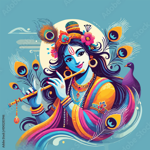 Vector poster of Lord Krishna holding a flute