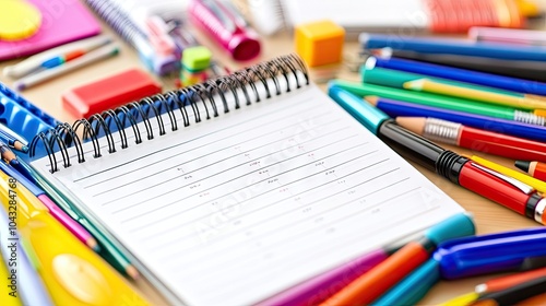 Colorful Stationery Items on a Desk with Notepad