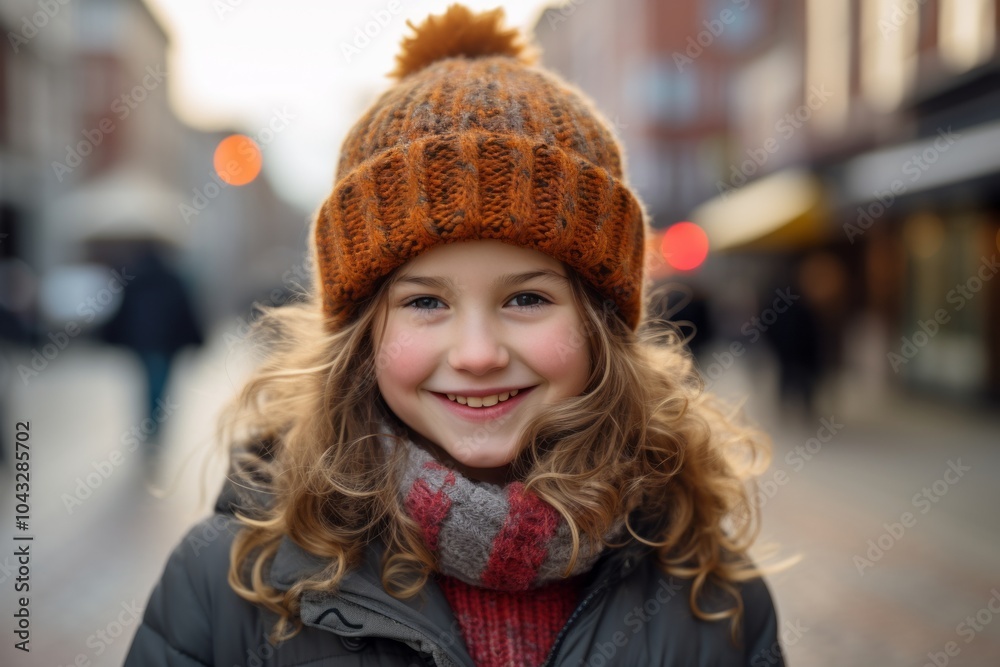 Portrait of a beautiful little girl in a knitted hat and scarf. Portrait of a beautiful little girl in a knitted hat and scarf.