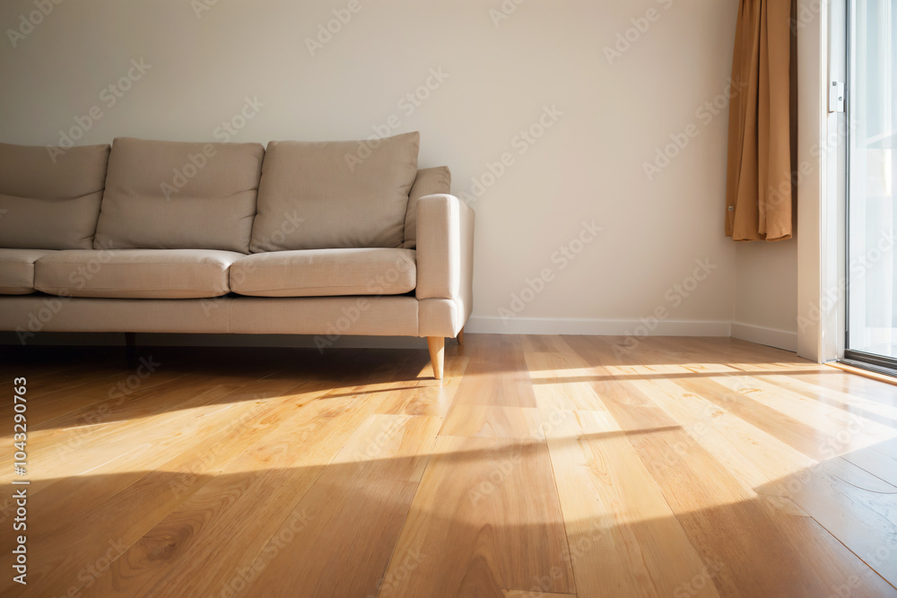 A living room with a couch and a lamp A living room with a couch and a lamp