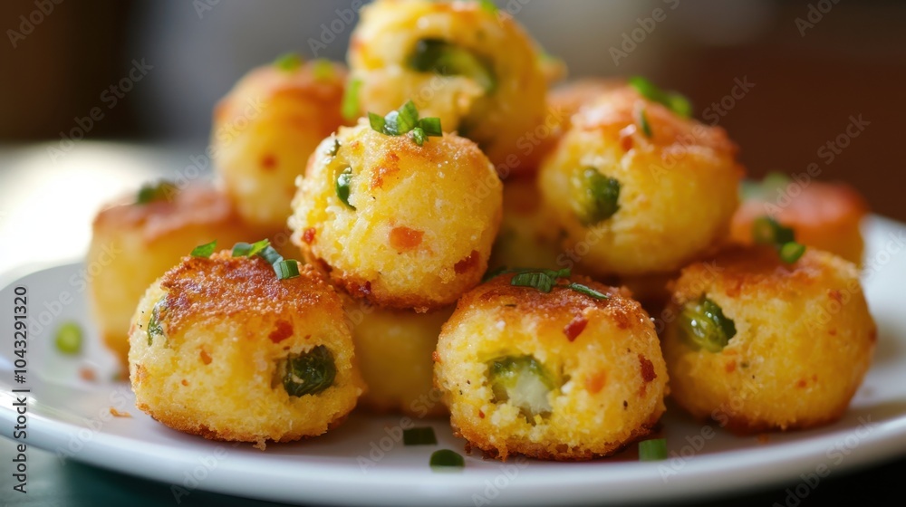Golden Fried Cheese Balls on a White Plate Golden Fried Cheese Balls on a White Plate