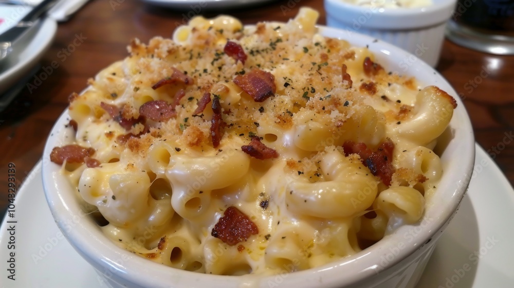 Gourmet Mac and Cheese with Bacon and Chives. Bacon Mac and Cheese Gourmet Mac and Cheese with Bacon and Chives. Bacon Mac and Cheese