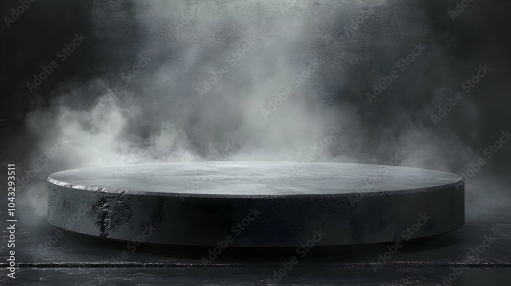 Dark Concrete Platform With Smoke Realistic 3D Image Dark Concrete Platform With Smoke Realistic 3D Image