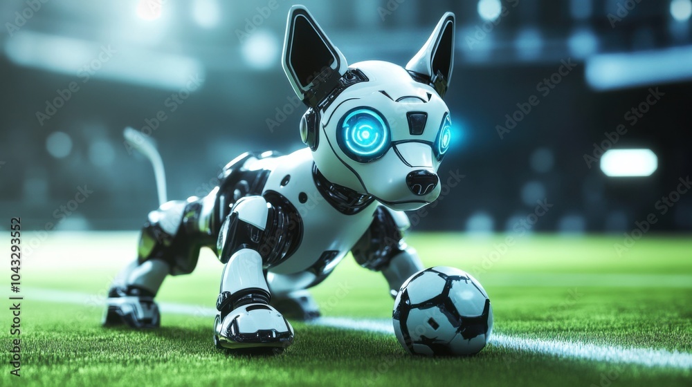 Robotic Dog Soccer Player Preparing for Action Robotic Dog Soccer Player Preparing for Action