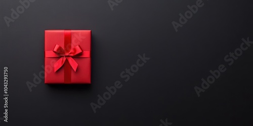 Red gift box with a bow on a dark background, perfect for celebrations.