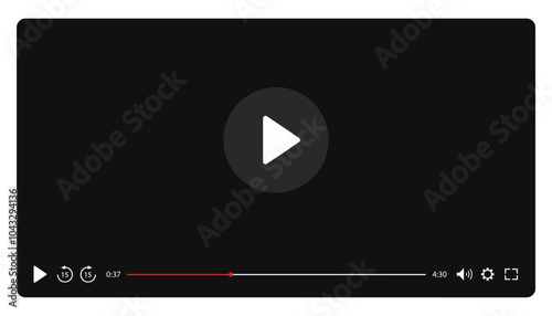 Multimedia video player template for online cinema, video live streaming, social media interface vector