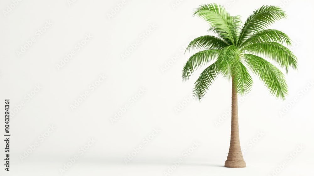 Obraz premium Lush green palm tree standing tall against a white isolated background. Playful and fun designs.
